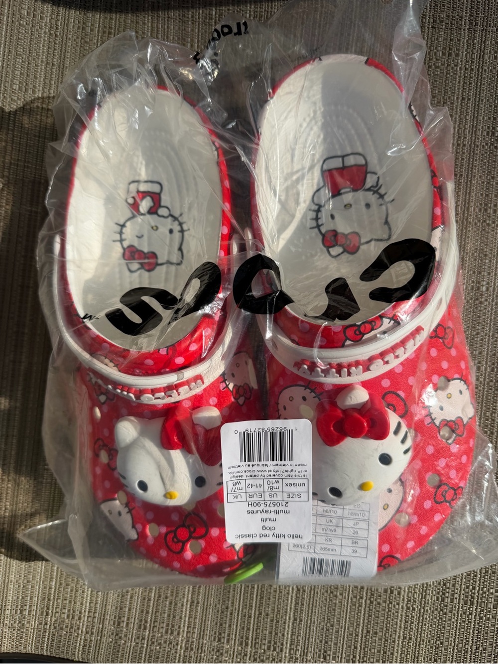 CROCS Red and White Hello Kitty Womens sz 11 Clog Mules